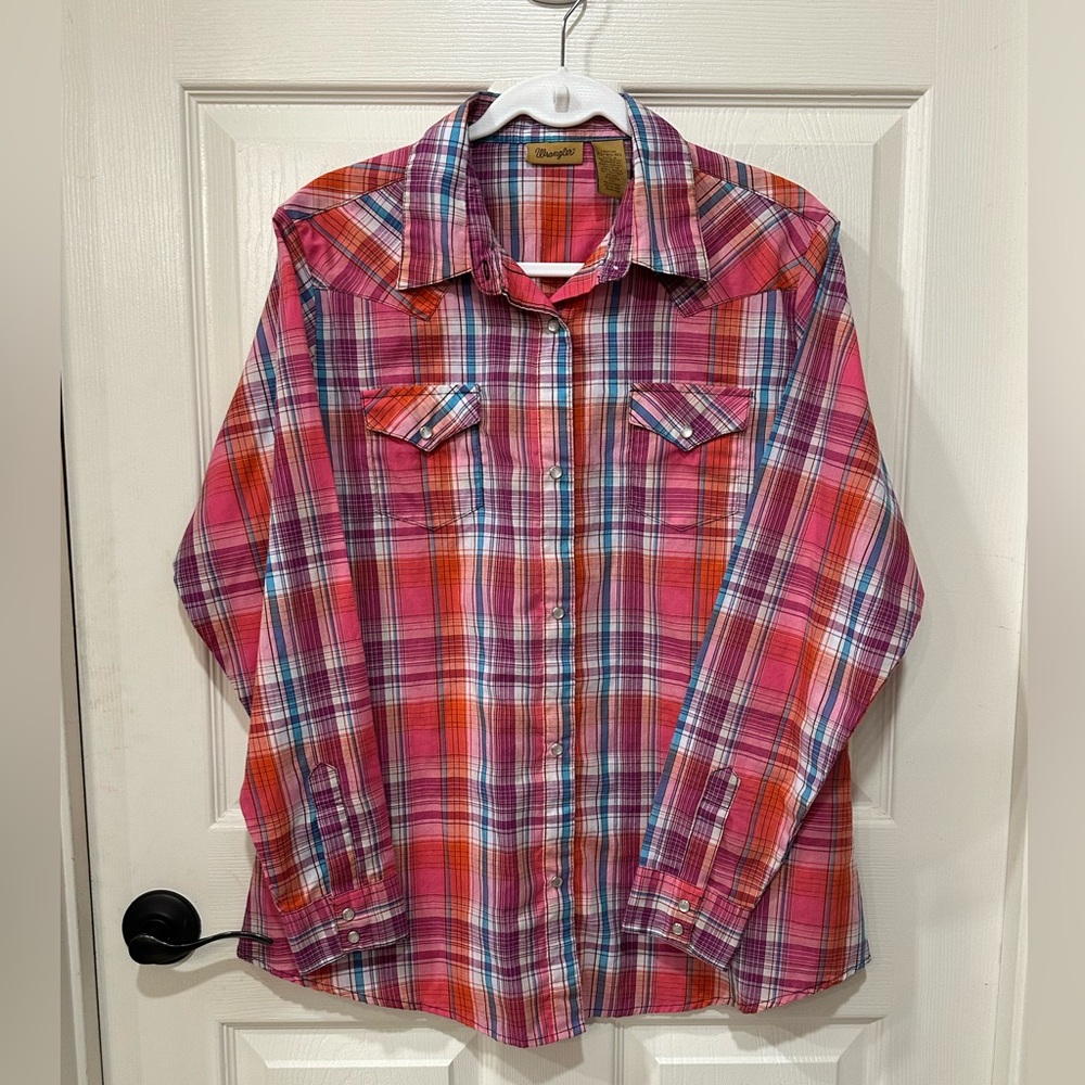 Wrangler Pink Plaid Pearl Snap Button Down XL